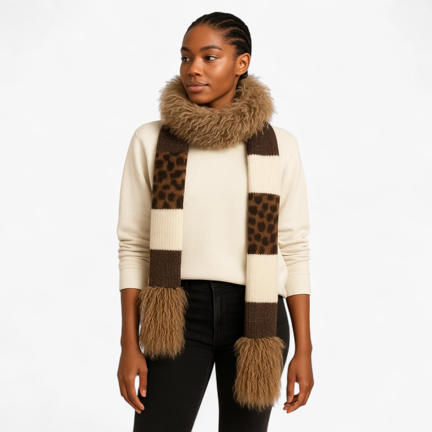 Scarf : Sjaal Lichtbruin - Luipaard Breisjaal - Warme en Stijlvolle Must-Have in van Pantino