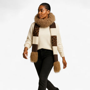 Scarf : Sjaal Lichtbruin - Luipaard Breisjaal - Warme en Stijlvolle Must-Have in van Pantino