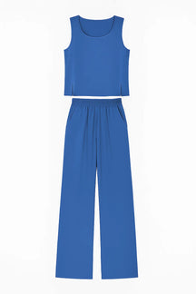 Women Set : Vrouwen Boho Twee Delige Set - Khaki in Donkerblauw van Pantino