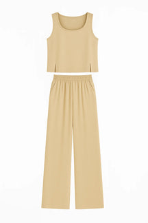 Women Set : Vrouwen Boho Twee Delige Set - Khaki in Khaki van Pantino