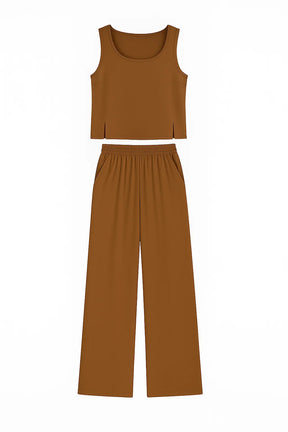 Women Set : Vrouwen Boho Twee Delige Set - Khaki in Bruin van Pantino