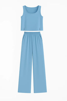 Women Set : Vrouwen Boho Twee Delige Set - Khaki in Blauw van Pantino