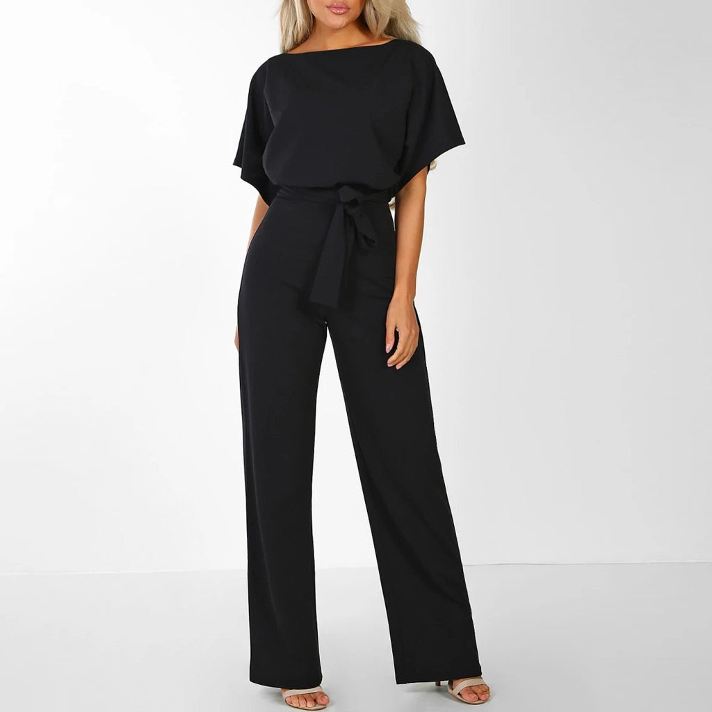 dresses : Combinaison Femme Fluide Élégante Ceinturée Large Parfaite in Noir van Pantino
