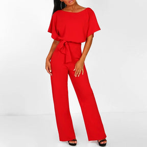 dresses : Combinaison Femme Fluide Élégante Ceinturée Large Parfaite in Rouge van Pantino
