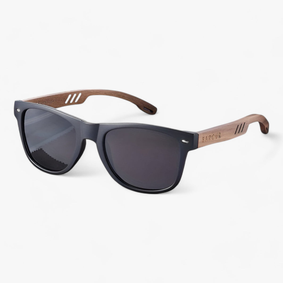 Sunglasses : Barcur, Klassieke Coole Houten Tempels Zonnebril, UV400 Gepolariseerde Zonnebril - Glanzend Zwart in Mat zwart van Pantino