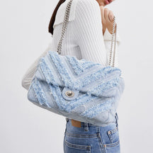 bags : Denim Kettingtas Dames - Canvas Casual Stijlvol - Denim in Blue van Pantino
