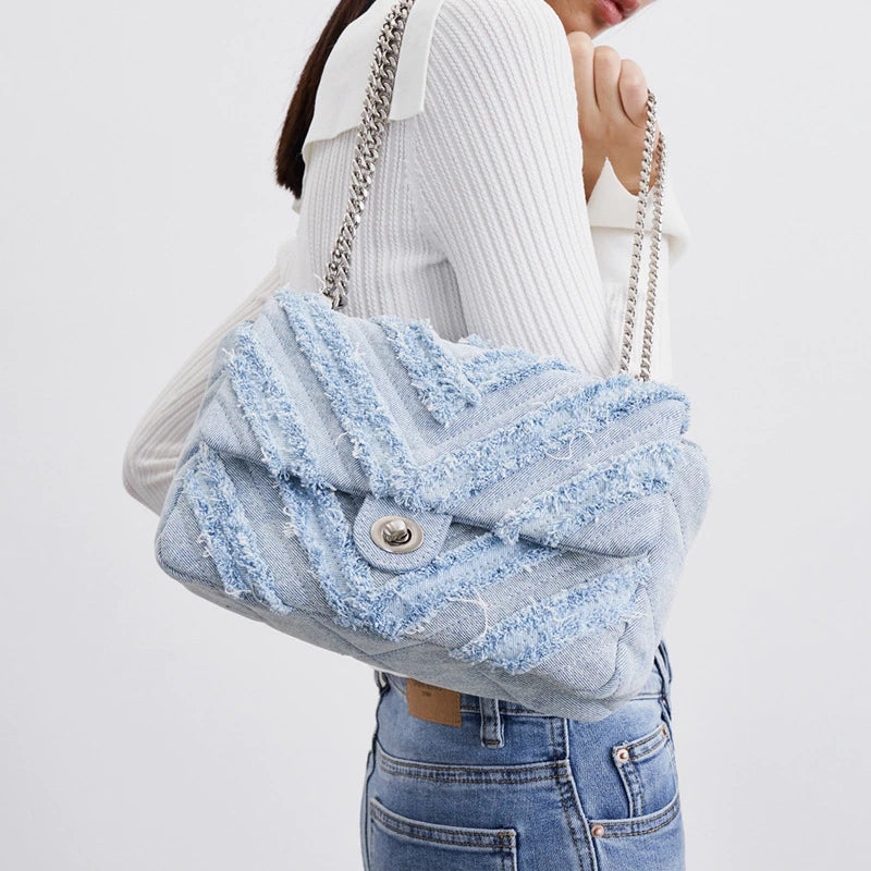 bags : Denim Kettingtas Dames - Canvas Casual Stijlvol - Denim in Blue van Pantino