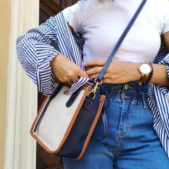 bags : Tote Bag Dames Blauw - Mini Classy - Kleine Handige Tas voor in van Pantino