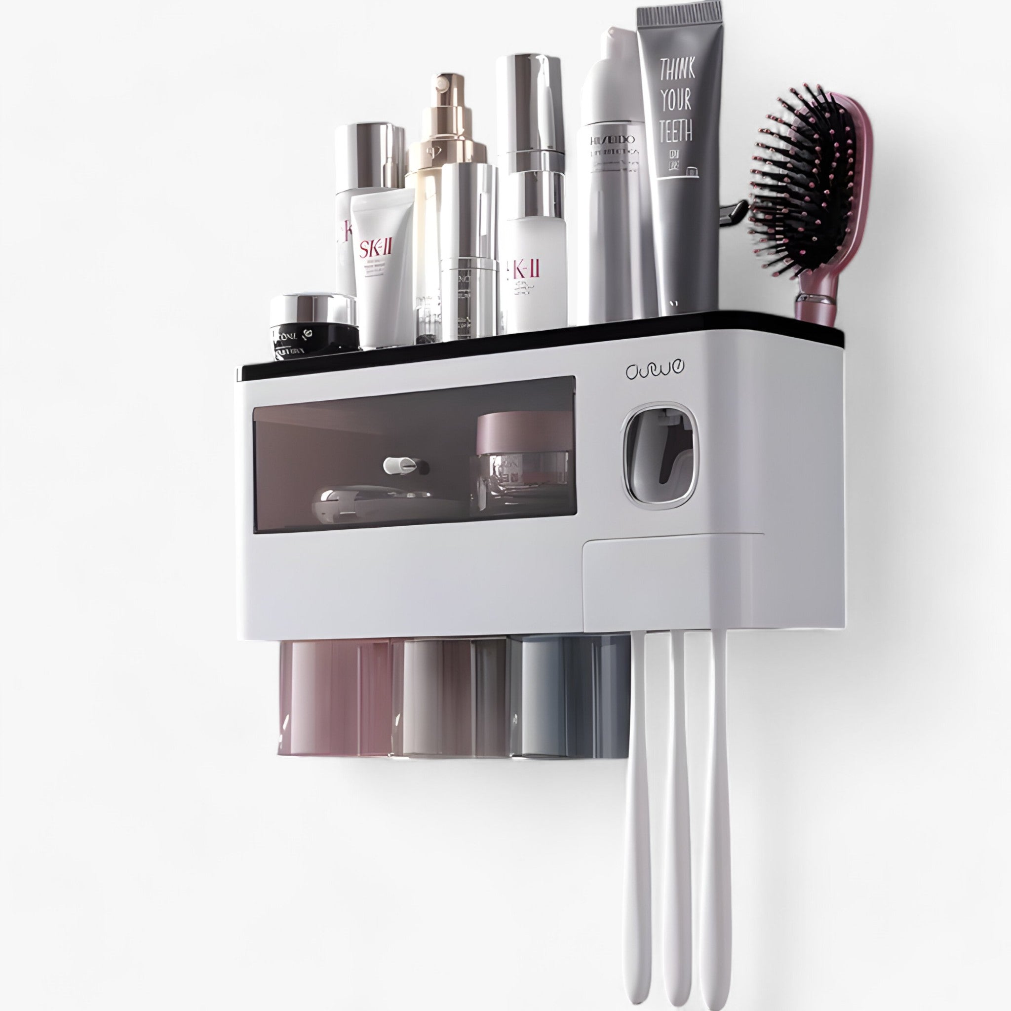 home & garden : Automatische Dispenser - Wandmontage met Opbergvak - Zwart in Zwart 3 Bekers van Pantino