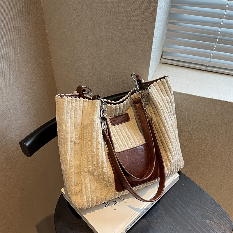 bags : S.f.y. - Modieuze Corduroy Kettingtas - Khaki in Twee Koffiekleuren van Pantino