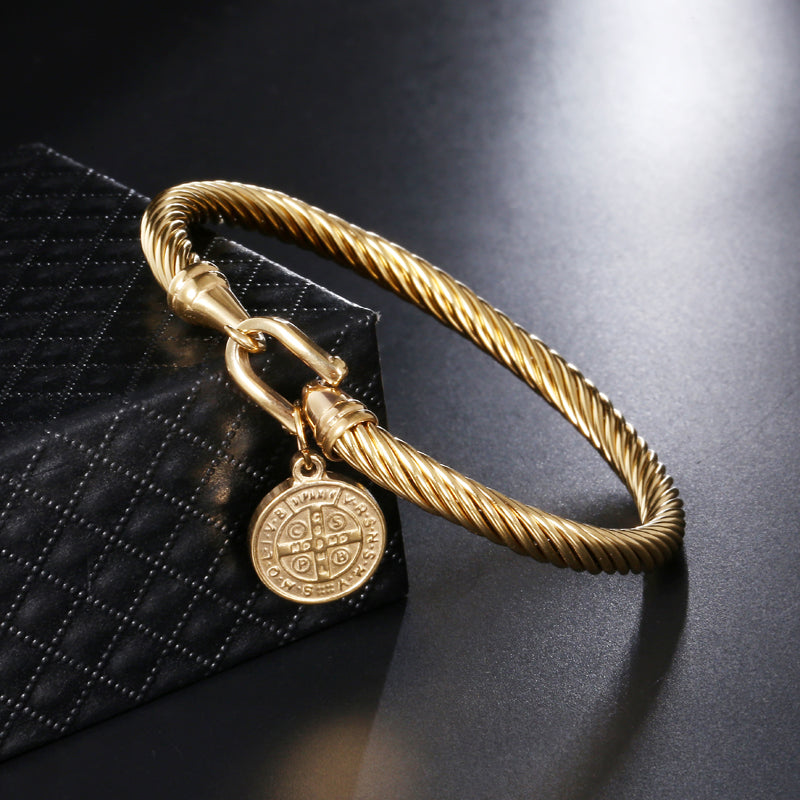 Bracelet : Bedelarmband Heilige Benedictus Goudkleurig - Religieuze Heren/Dames Armband in Gold van Pantino