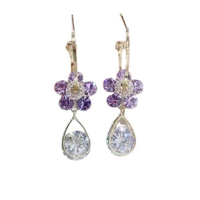 Earrings : Ring Paars - Luxury Flower Earrings - Modieuze Glanzende Kristal Accessoires in van Pantino