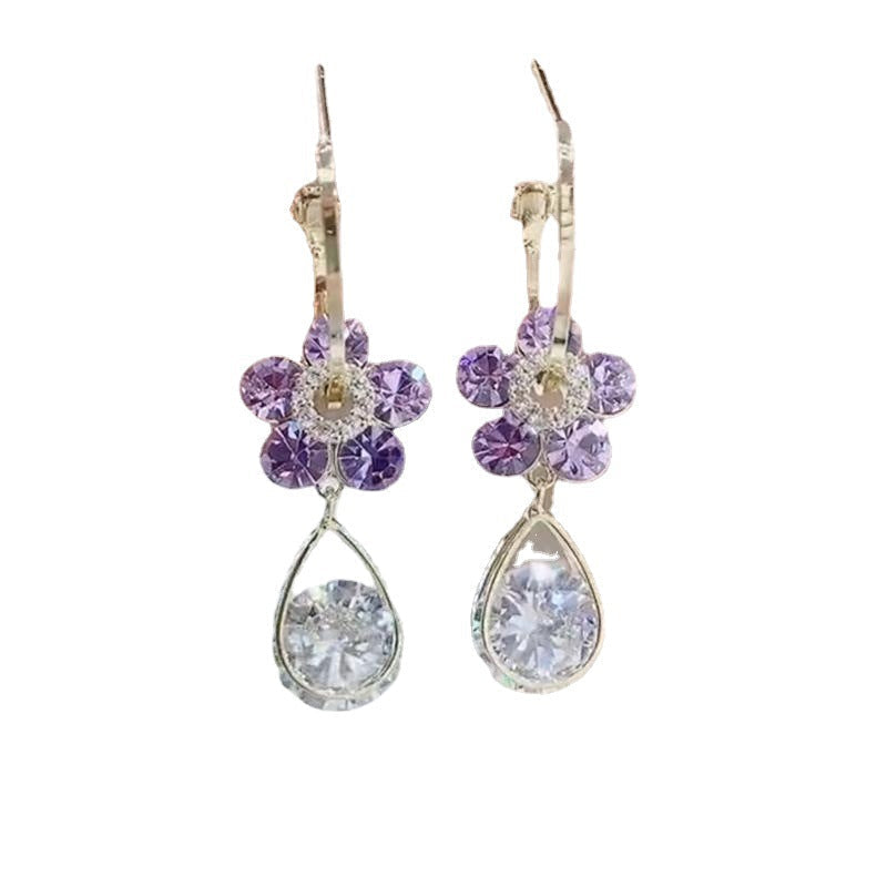 Earrings : Ring Paars - Luxury Flower Earrings - Modieuze Glanzende Kristal Accessoires in van Pantino