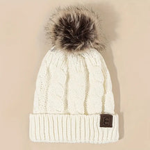 Beanie : Casual Pompom Muts Wit - Stijlvol Warm Winter - Acryl in Wit van Pantino