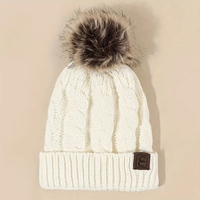 Beanie : Casual Pompom Muts Wit - Stijlvol Warm Winter - Acryl in Wit van Pantino
