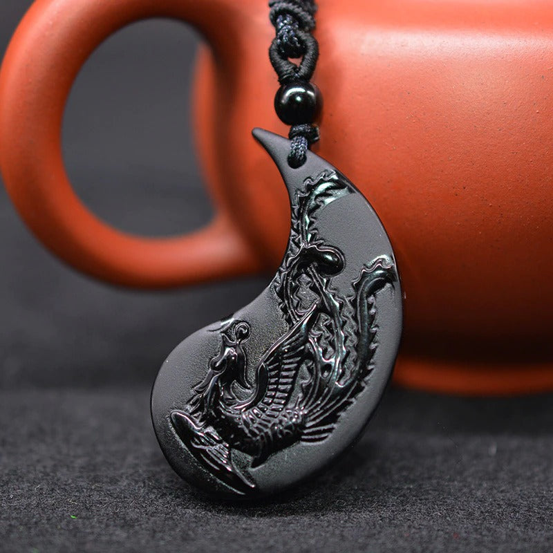 Necklace : Halsketting Zwart - Natuurlijke Obsidiaan in van Pantino