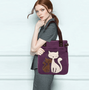 bags : Kat Geborduurde Canvas Tas - Paars in Paars van Pantino