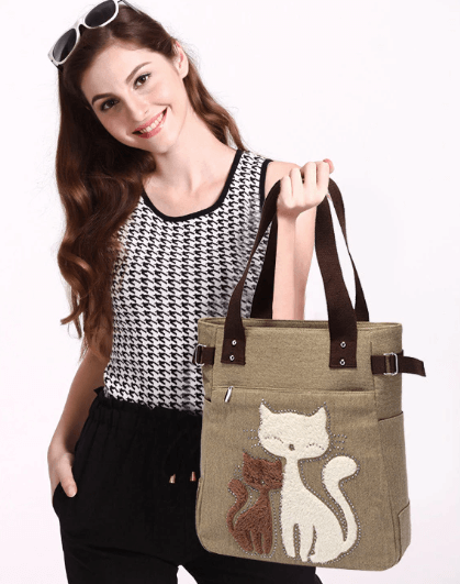 bags : Kat Geborduurde Canvas Tas - Paars in van Pantino