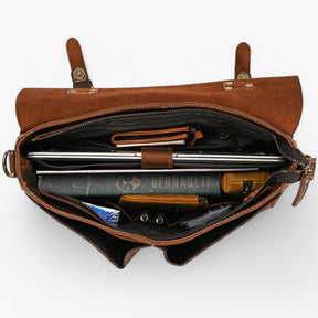 bags : Leren Laptoptas met Schouderband Leer - Donkerbruin in van Pantino