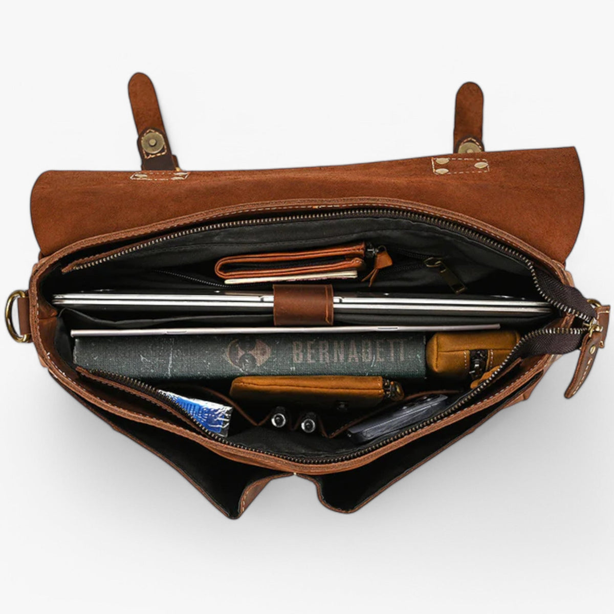 Dames leren laptoptas met schouderband