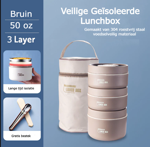 home & garden : MealBox - (gratis Bestekset + Draagtas T.w.v. € 19.95) - Wit in Bruin 3 Boxen + Tas + GRATIS bestekset van Pantino