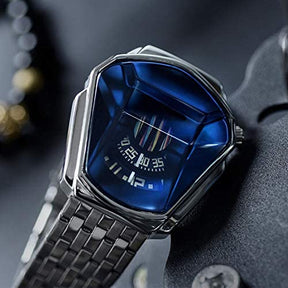 watches : Heren Horloge Blauw Goud - Luxe Diamant Stijl Polshorloge in Blauw Zilver van Pantino