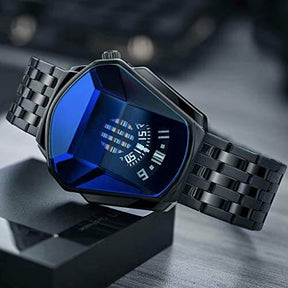 watches : Heren Horloge Blauw Goud - Luxe Diamant Stijl Polshorloge in Blauw Zwart van Pantino