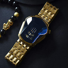 watches : Heren Horloge Blauw Goud - Luxe Diamant Stijl Polshorloge in Blauw Goud van Pantino
