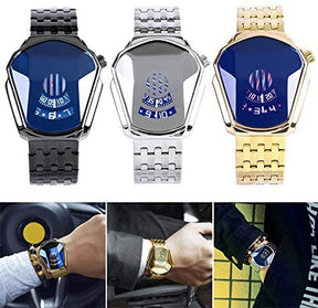 watches : Heren Horloge Blauw Goud - Luxe Diamant Stijl Polshorloge in van Pantino