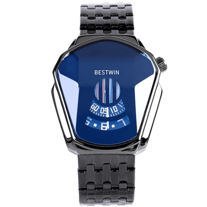 watches : Heren Horloge Blauw Goud - Luxe Diamant Stijl Polshorloge in van Pantino