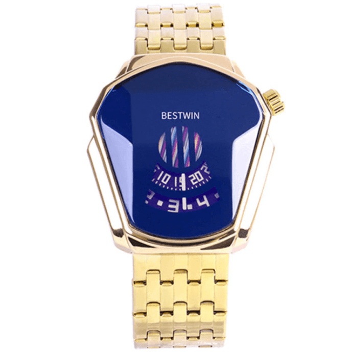 watches : Heren Horloge Blauw Goud - Luxe Diamant Stijl Polshorloge in van Pantino