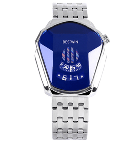 watches : Heren Horloge Blauw Goud - Luxe Diamant Stijl Polshorloge in van Pantino