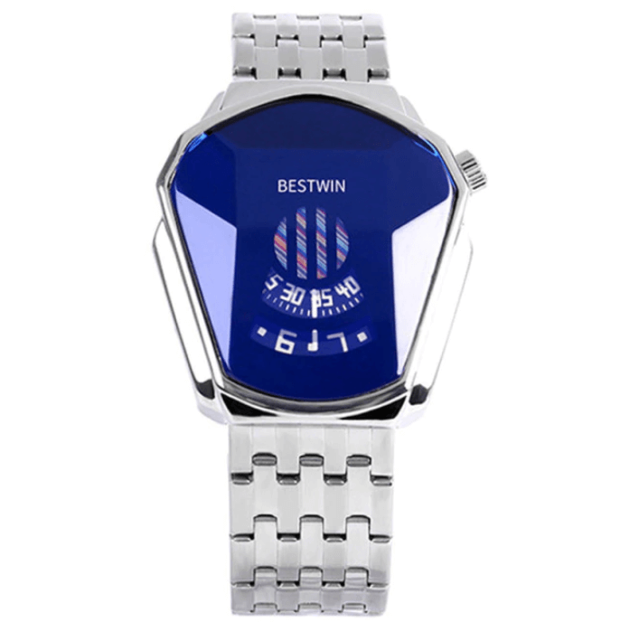watches : Heren Horloge Blauw Goud - Luxe Diamant Stijl Polshorloge in van Pantino
