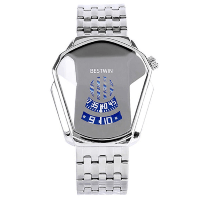 watches : Heren Horloge Blauw Goud - Luxe Diamant Stijl Polshorloge in Zilver van Pantino