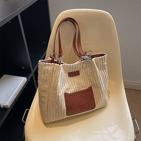 bags : S.f.y. - Modieuze Corduroy Kettingtas - Khaki in Stijl Twee Bruin van Pantino