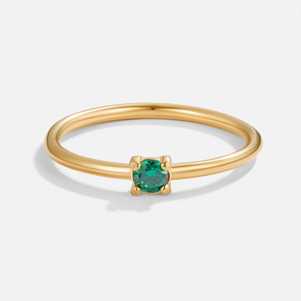 Ring : Ring Goud - Birthstone 18K Roestvrij Staal in Mei - Emeraldi van Pantino