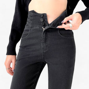 Jeans : Jeans Grijs 3 Knoppen - Skinny Koker - Slanke Stretch voor een Flatterende Pasvorm in Zwart 3 Knoppen van Pantino