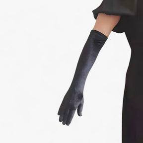 Gloves : Handschoenen Dames Rood 44cm - Velours - Elegante Retro-Stijl en Warmte in Zwart 44cm Eén maat van Pantino