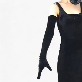 Gloves : Handschoenen Dames Rood 44cm - Velours - Elegante Retro-Stijl en Warmte in Zwart 53CM Eén maat van Pantino