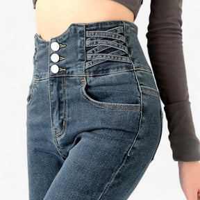 Jeans : Jeans Grijs 3 Knoppen - Skinny Koker - Slanke Stretch voor een Flatterende Pasvorm in van Pantino