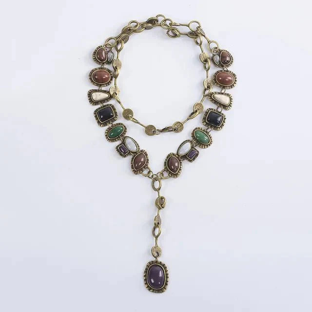 Earrings : Boheemse Etnische Bedel Oorbellen - Kleurrijke Druppels - Metaal in Ketting van Pantino