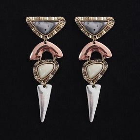 Earrings : Boheemse Etnische Bedel Oorbellen - Kleurrijke Druppels - Metaal in Oorbellen Driehoek van Pantino