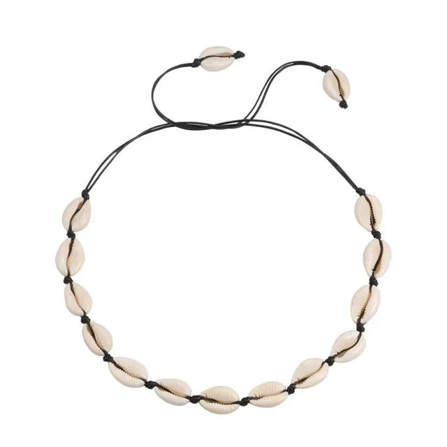 Necklace : Schelpen Ketting Wit - Boheemse Conch Seashell Zomer - Schelp in Zwart van Pantino