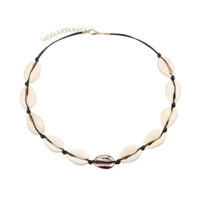 Necklace : Schelpen Ketting Wit - Boheemse Conch Seashell Zomer - Schelp in Zwart Brons van Pantino