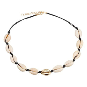 Necklace : Schelpen Ketting Wit - Boheemse Conch Seashell Zomer - Schelp in Zwart Goud van Pantino