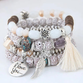 Bracelet : Bohemian Charm Armband Zwart-Goud - Kralen Wrap Stijl - Kralen in Wit van Pantino