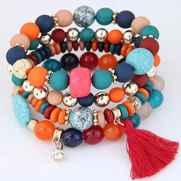 Bracelet : Bohemian Charm Armband Zwart-Goud - Kralen Wrap Stijl - Kralen in Gekleurd van Pantino