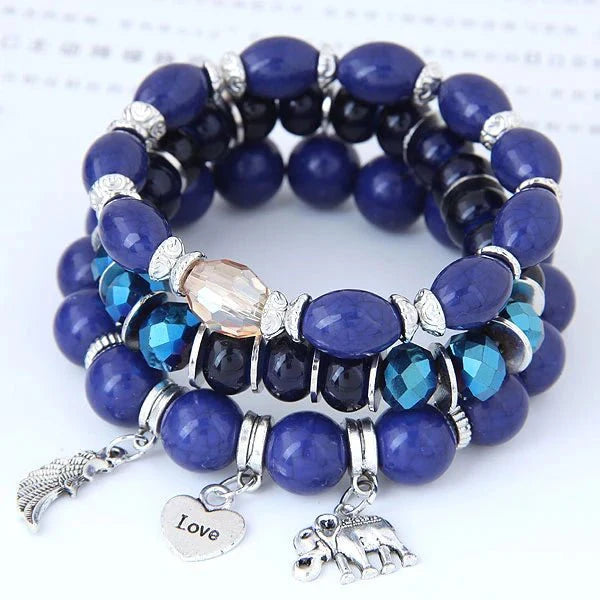 Bracelet : Bohemian Charm Armband Zwart-Goud - Kralen Wrap Stijl - Kralen in Blauw van Pantino