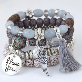 Bracelet : Bohemian Charm Armband Zwart-Goud - Kralen Wrap Stijl - Kralen in van Pantino