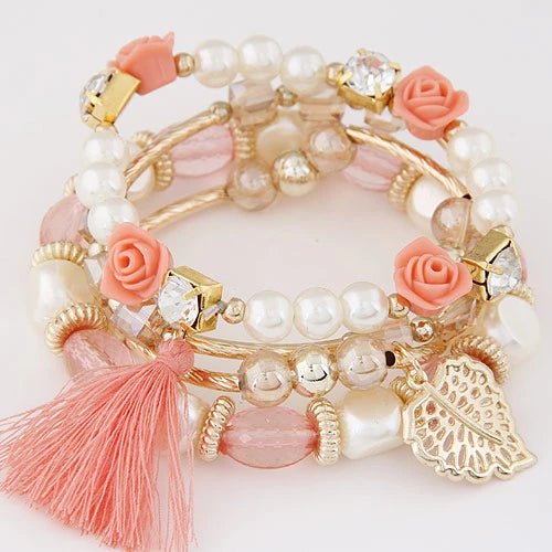 Bracelet : Bohemian Charm Armband Zwart-Goud - Kralen Wrap Stijl - Kralen in van Pantino